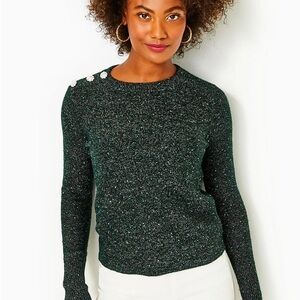 Lilly Pulitzer MORGEN SEQUIN SWEATER, EVERGREEN METALLIC, XXL